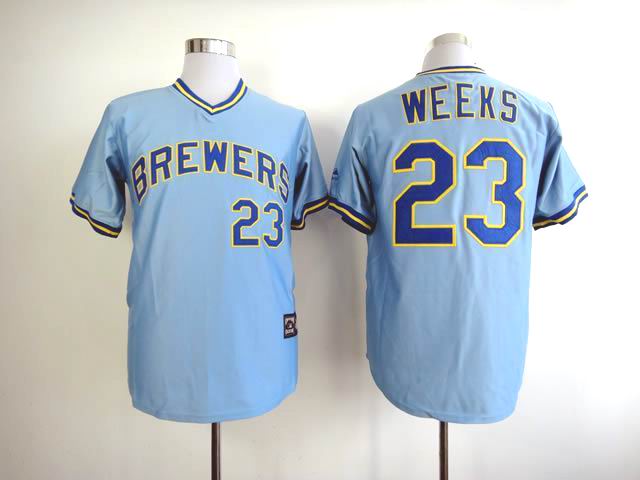 Men Milwaukee Brewers #23 Weeks Blue Throwback MLB Jerseys->milwaukee brewers->MLB Jersey